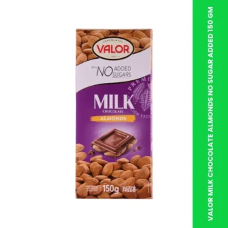 VALOR MILK CHOCOLATE ALMONDS NO SUGAR ADDED 150 GM